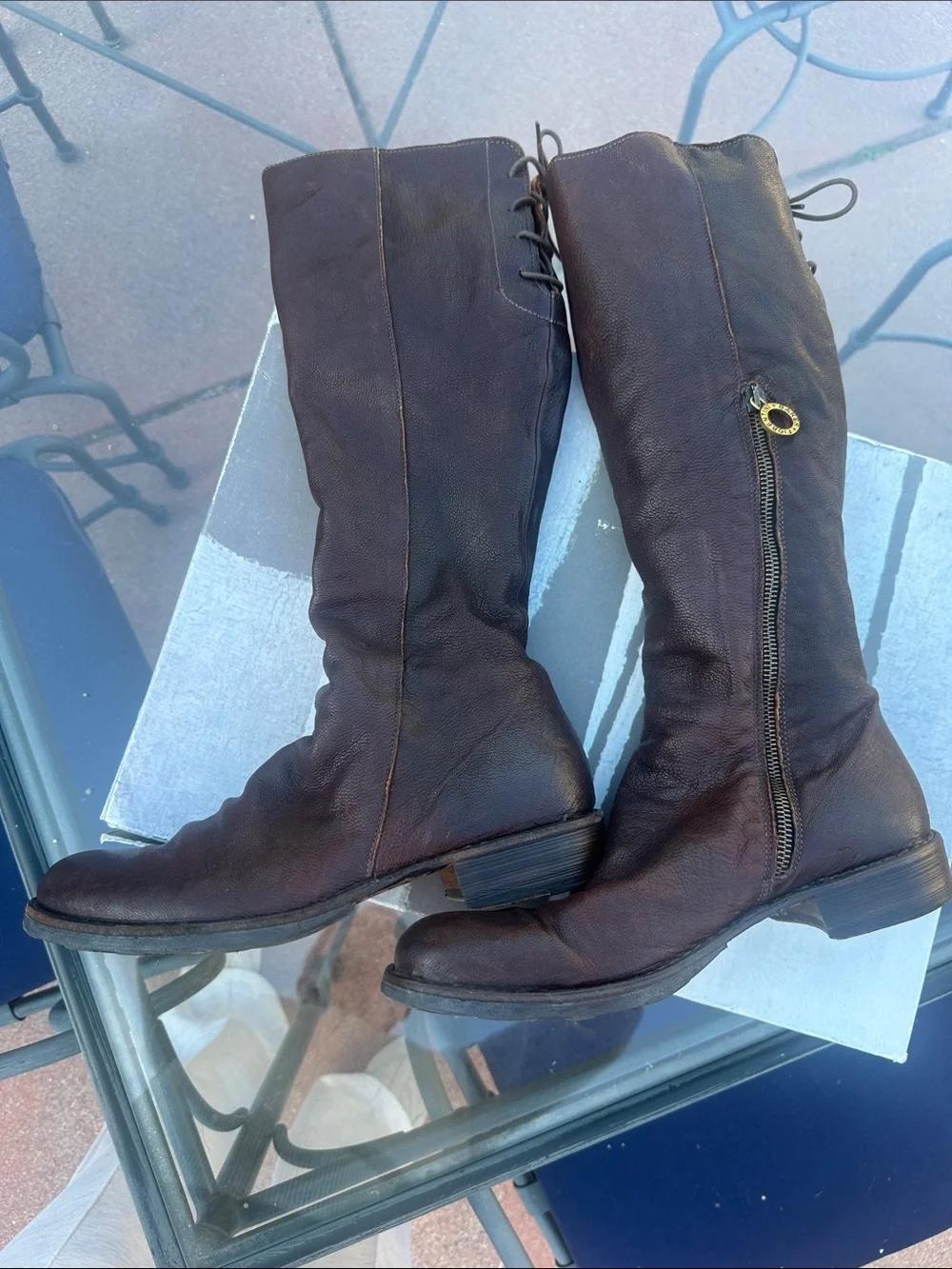 Fiorentini + Baker Dark Brown Leather Lace-Back Zip Boots Size 40 (9.5-10 US)